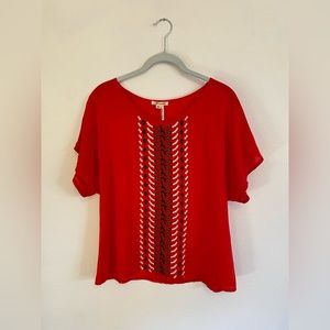 Marineblu Orange Embroidered Blouse